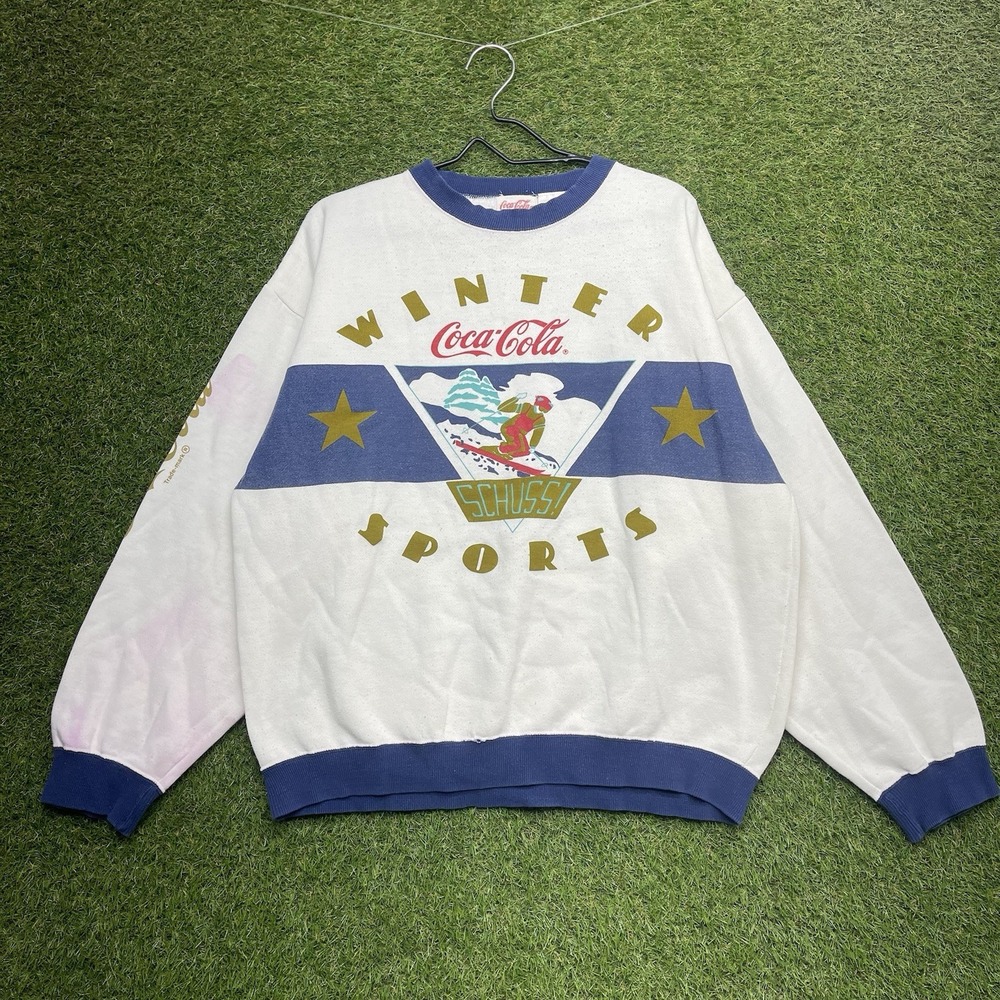 Vintage COCA COLA Winter Sports Sweatshirt Mens XL Ice Skiing Crew 90s Schuss